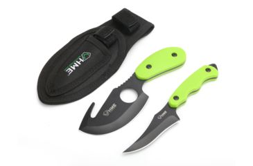Image of HME 2 Pc Skinning Gut/Cape Knife Kit,3.5in Black Oxide 420HC Steel Blade,Yellow Handle HME-KN-2PSGCK