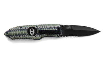 Image of Hoffner Knives 3.5in Chiseled Grip Combo Blade Folding Knife, 440c Spear Point Blade, Olive/Black, FK-S3CBK-CDO