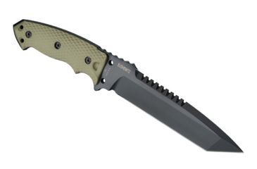 Image of Hogue EX-F01 7in Fixed Tanto A-2 Steel Blade w/Black Automatic Retention Sheath, Black Finish, G10 Olive Drab Green Scales, 35108