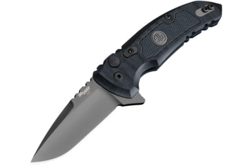 Image of Hogue X-1 Microflip Button Lock Folding Knife, 2.75in gray Cerakote finish CPM-154 stainless drop point blade, Black textured G10 handle, 16172