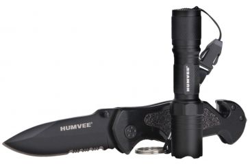 Image of Humvee Emergency Rescue Knife and Tactical LED Flashlight Set, 2-Piece, Black HMV-KC-ER1