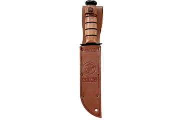 Image of KA-BAR Knives 125th Anniversary USMC Knife, 11.88in Overall, 7in Black oxide Coated 1095 Cro-Van Carbon Steel Clip Point Blade, Stacked Leather Handle, Leather Sheath, 9226