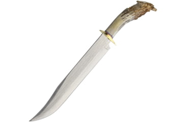 Image of Ken Richardson Knives Slim Bowie Knife, 11 1085HC steel blade, Shed deer or elk antler handle with deer etching, KR1411S