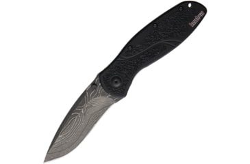 Image of Kershaw Blur Linerlock A/O Blk Dam Folding Knife, 3.5 Damascus steel blade, Black anodized aluminum handle with black Trac-Tec, 1670BLKDAM