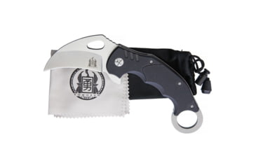 Image of Komoran Karambit Linerlock Folding Knife, 2.63in SS Karambit Blade, Black Finger Grooved G10 Handle, Finger Ring, Thumb Pull, Pocket Clip, Stonewash And Satin Blade, QRFEB02 / KO019