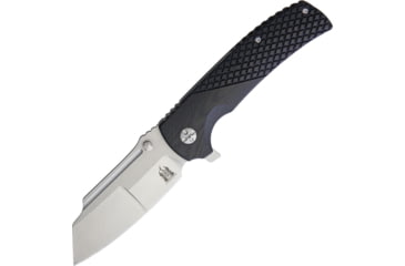 Image of Komoran Linerlock G10 Folding Knife, 3.5in Stonewash SS Blade, Black Checkered G10 Handle, Thumb Stud, Pocket Clip, QRFEB03 / KO022