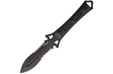 Image of Krudo MANIKOMIO Knife, 11in Overall, 5in Black Partially Serrated 9Cr18Mov SS Blade, Black G10 Handle, Double Edge Blade, Black Kydex Sheath, KMAN910