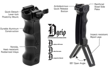 Image of Leapers UTG D Grip with Ambidextrous Quick Release Deployable Bipod, Black, MNT-DG02Q