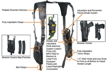 Image of Leapers UTG Law Enforcement Vertical Shoulder Holster, Heckler &amp; Koch MP5/Uzi Submachine Gun, Ambidextrous, Black, PVC-H175B