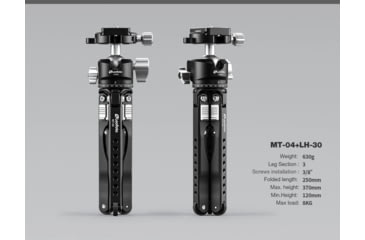 Image of Leofoto MT-04/LH-30 Folding Aluminum Mini Tripod w/ Ball Head Set and Bag, Black, MT-04+LH-30