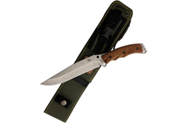 Image of Linton Cutlery Clip Point Knife w/ Sheath, 12in Overall, 6.75in Stonewash Stainless Clip Point Blade, Brown Rubber Handle, Nylon Sheath, L95051