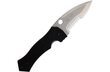 Image of Linton Cutlery Large Tactical Serrated Folding Knife, 6in Closed, 4.5in Partially Serrated Stainless Blade, Black Textured G10 Handle, L92017124