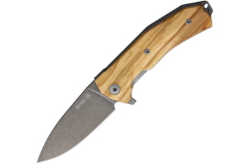 Image of Lionsteel KUR Linerlock Olive Wood Folding Knife, 3.5in Black Stonewash Sleipner Tool Steel Drop Point, Olive Wood Handle, Pvd Coated Blade, KUR BUL