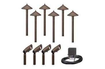 Image of Malibu 10pc Outdoor Light Kit - 6 10 Watt Halogen Cast Metal and 4 20 Watt Halogen Cast Metal Low Voltage Outdoor Lights,Brass 8308-9903-10