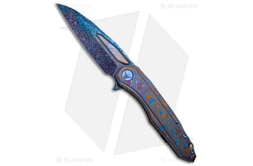Image of Marfione Custom Knives Sigil Flipper Folding Knife, 3.50in, Damascus, Wharncliffe Blade, Blue/Purple Handle, Multi, 8.00in, BHQ-67625