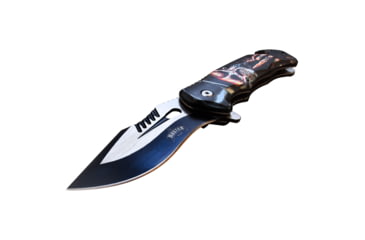 Image of Master USA Embossed Printing Spring Assisted Knife, 3.75 in, 3Cr13 Stainless Steel Stainless Steel, Drop Point, Black/Red, MU-A116C