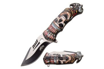 Image of Master USA Embossed Printing Spring Assisted Knife, 3.75 in, 3Cr13 Stainless Steel Stainless Steel, Drop Point, Multicolor Skeleton, MU-A116J