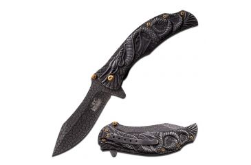 Image of MC Masters Collection Folding Blade, 3.75in, Stainless Steel Blade, Dragon Sculpture Stonewashed Black Stainless Steel Handle MC-A014SW