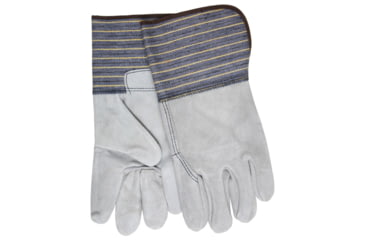 Image of MCR Safety A Shoulder Leather Split Leather Palm Work Gloves, Full Leather Back, 4.5in Plasticized Gauntlet Cuff, Gray, Large, 1418A
