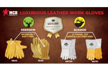 Image of MCR Safety Welding Premium Grain Elkskin Leather Work Gloves, Cotton/Foam Lined Back, Sewn with DuPont Kevlar, Gold and Gray, X - Large, 49751XL
