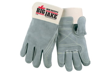 Image of MCR Safety Big Jake Full Leather Back Premium A+ Side Leather Palm Work Gloves, 2.75in Safety Cuff, Double Palm and Fingers, Sewn with DuPont Kevlar, Gray, Large, 1735L
