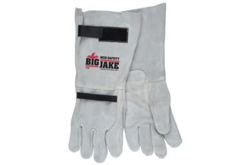 Image of MCR Safety Big Jake Full Leather Back Work Gloves, 8in Leather Extended Gauntlet Bell Cuff, Inside Double Leather Palm, Gray, X - Large, 1746XL
