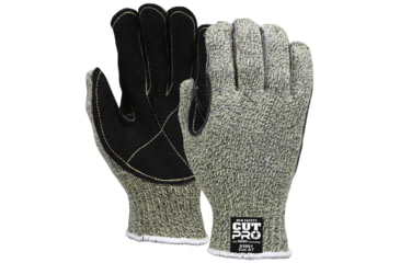 Image of MCR Safety Cut Pro Hero 7 Gauge Regular Weight Shell Cut Resistant Work Gloves with Leather Palm, Black, Small, 93861S