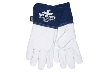 Image of MCR Safety Gloves For Glory Leather Welding Work Gloves, Kevlar Lined, Premium Grain Goatskin Leather, 4.5in Split Cowskin Leather Cuff, White and Blue, Large, Each, 1, 4850KL-EA