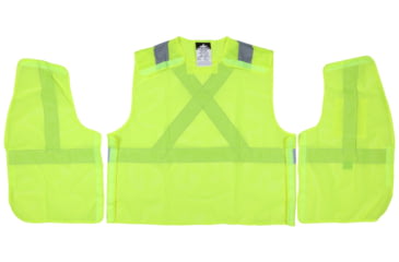 Image of MCR Safety Hi Vis Reflective Safety Vest, ANSI Type R Class 2, Mesh with 2in Silver Stripes, Five Point Break Away Design, Fluorescent Lime, XL, RXCL2MLXL