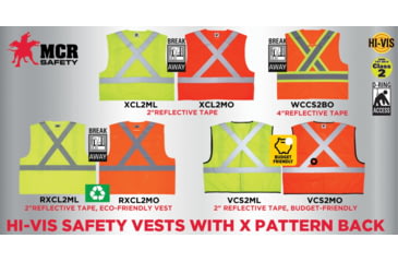 Image of MCR Safety Hi Vis Reflective Safety Vest, ANSI Type R Class 2, Mesh with 2in Silver Stripes, Five Point Break Away Design, Fluorescent Lime, XL, RXCL2MLXL