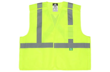 Image of MCR Safety Hi Vis Reflective Safety Vest, ANSI Type R Class 2, Mesh with 2in Silver Stripes, Five Point Break Away Design, Fluorescent Lime, XL, RXCL2MLXL