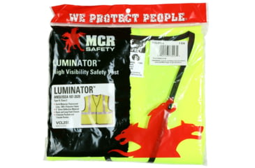 Image of MCR Safety Hi Vis Reflective Safety Vest, ANSI Type R Class 2, Solid with 2in Silver Stripes, Hook and Loop Front Closure, Fluorescent Lime, 2X, VCL2SLX2