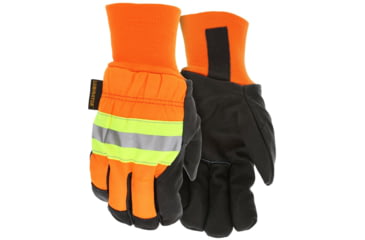 Image of MCR Safety Luminator Leather Drivers Insulated Work Gloves, Premium Grain Pigskin Leather Palm and Hi-Vis Back, Thermosock Lined and Wing Thumb, Black, Large, 34411L