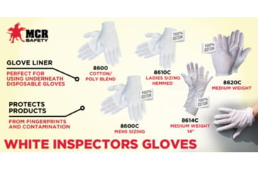 Image of MCR Safety Medium Weight 100% Cotton Lisle Inspectors Gloves, Large, White, Straight Thumb, Ambidextrous, 8620C