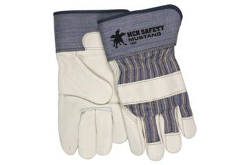 Image of MCR Safety Mustang Premium Grain Leather Palm Work Gloves, 2.5in Rubberized Safety Cuff, Beige, Medium, 1935M