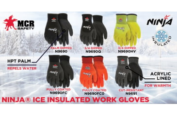 Image of MCR Safety Ninja Ice Insulated Work Gloves, 15 Gauge Nylon with Acrylic Terry Interior, Black, X - Large, N9690XL