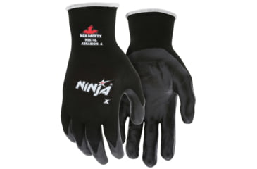 Image of MCR Safety Ninja X Work Gloves, 15 Gauge Nylon/Lycra Blended Shell, Bi-Polymer Coated Palm and Fingertips, Black, Small, N9674S