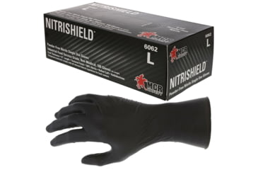 Image of MCR Safety NitriShield Stealth Disposable Nitrile Gloves, Powder Free Industrial Food Service Grade, 12in Length, 6 mil Thickness, Black, Medium, 6062M