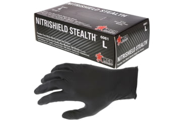 Image of MCR Safety NitriShield Stealth Disposable Nitrile Gloves, Powder Free Industrial Food Service Grade, 9.5in Length, 4 mil Thickness, Black, X - Large, 6061XL