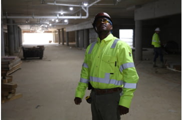 Image of MCR Safety S1CL3LXL Flame Resistant Work Shirt, Class 3 Hi-Visibility Protection, 2in Silver FR Reflective Stripes, Fluorescent Lime, XL, S1CL3LXL