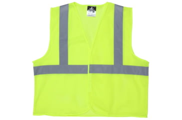 Image of MCR Safety V2CL2MLXL Hi Vis Reflective Safety Vest, ANSI Type R Class 2, Mesh with 2in Silver Stripes, Hook and Loop Front Closure, Fluorescent Lime, XL, V2CL2MLXL