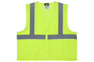Image of MCR Safety V2CL2MLZXL Hi Vis Reflective Safety Vest, ANSI Type R Class 2, Mesh with 2in Silver Stripes, Zipper Front Closure, Fluorescent Lime, XL, V2CL2MLZXL
