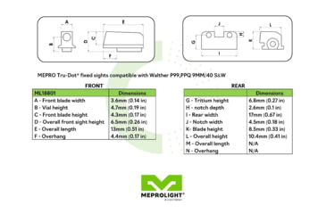 Image of Meprolight Green Front &amp; Rear Night Sight for Walther P99 9mm, 40 Compact, 18801, 188013101