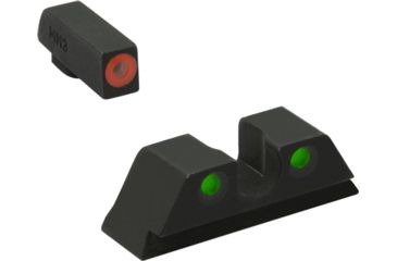 Image of Meprolight Highly Visible Day/Night Self-illuminated Sight Fixed Set, Glock 9/357SIG/40/45GAP, Front Green, Rear Green, Orange Notch, 0402243131, 402243131