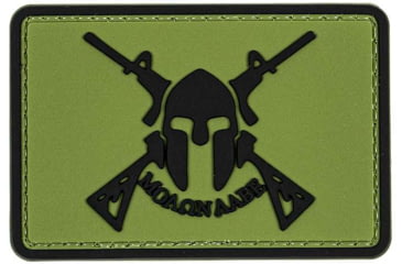 Image of Merica Life Molon Labe Spartan with Two Rifles PVC Patch, Green, 3 x 2, ML2R-G