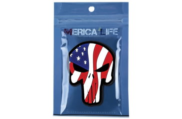Image of Merica Life Punisher Waving US Flag PVC Patch, Red/White/Blue, 3.1 x 2.4, PUNISHER-USFLAG