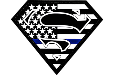 Image of Merica Life SMan Shield PVC Patch with Thin Blue Line, 3.5 x 3, SMAN-USFLAG-SHIELD-GREY