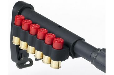 Image of Mesa Tactical SureShell Aluminum Carrier for M4 Carbine Stock, 12-GA, Right Side, Hook Loop, Black, 6-Shell, Hook Loop, 93350