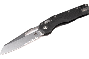 Image of Microtech MSI S/E Tri-Grip Injection Molded Black Stonewash Part Serrate 3.88in Folding Knife, Black, 210T-11PMBK