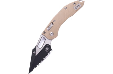Image of Microtech Stitch Ram Lok S/E Black Full Serrate Fluted G-10 3.71in Folding Knife, Tan, 169RL-3FLGTTA